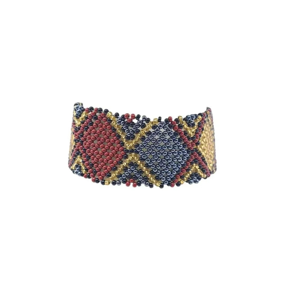 Multicolor Triangle Seed Beaded Wide Cuff Bangle Bracelet Vintage